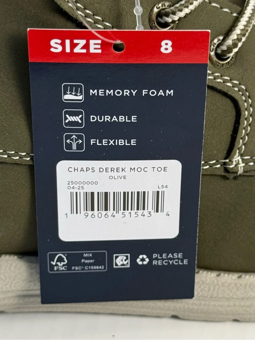 Chaps Derek Moc Toe Men’s Olive Chukka Boots Memory Foam Size 8 New
